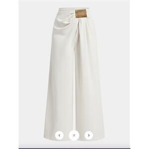 Commense Asymmetrical Ruched Denim Wide-Leg Pants SZ S